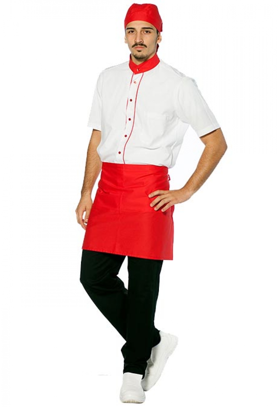 Set uniforma pizzar bucatar, tunica model bicolor, sort si bandana
