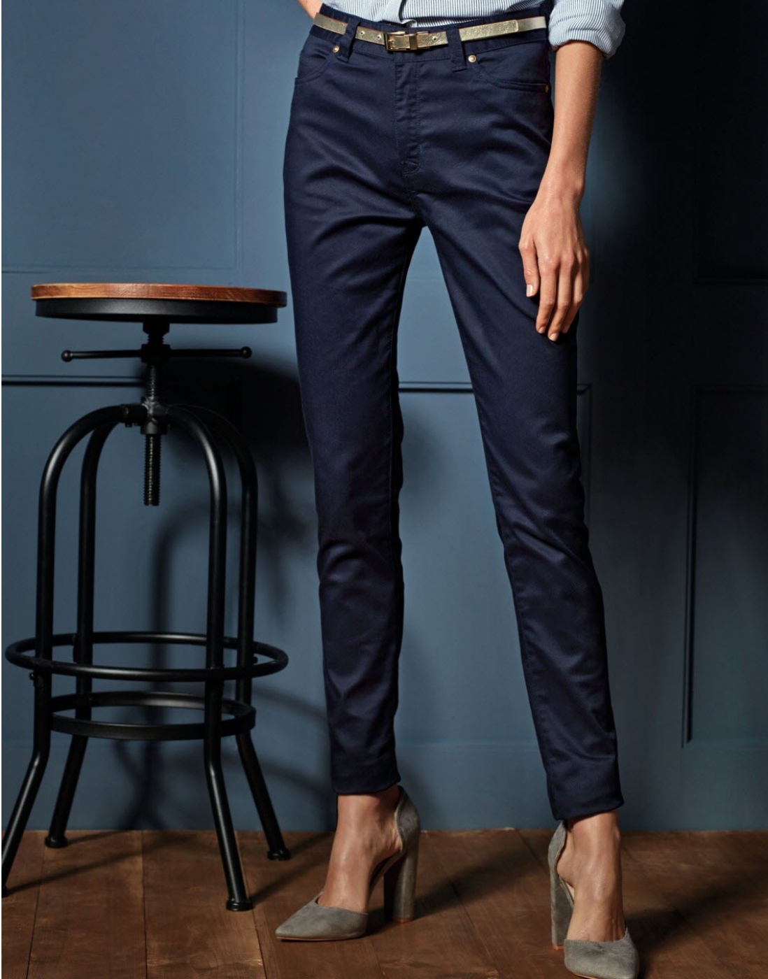 Pantalon ospatar, model chino clasic, tip stretch denim cu 4 buzunare, de dama