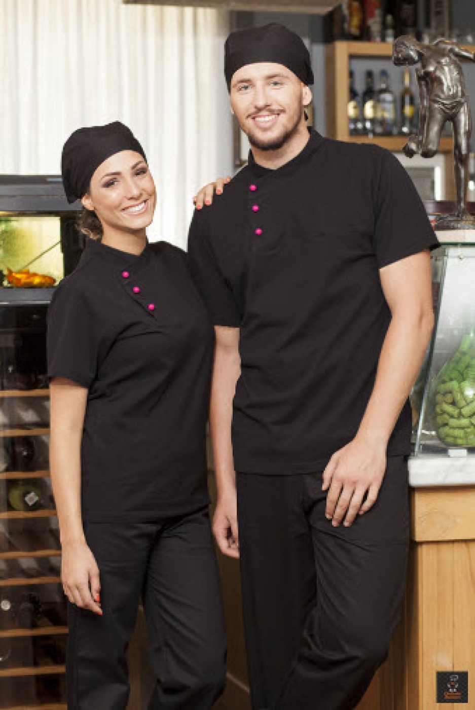 UniformeBucatari - Tricou bucatar, polo pique, guler tunica si butoni cu maneca scurta