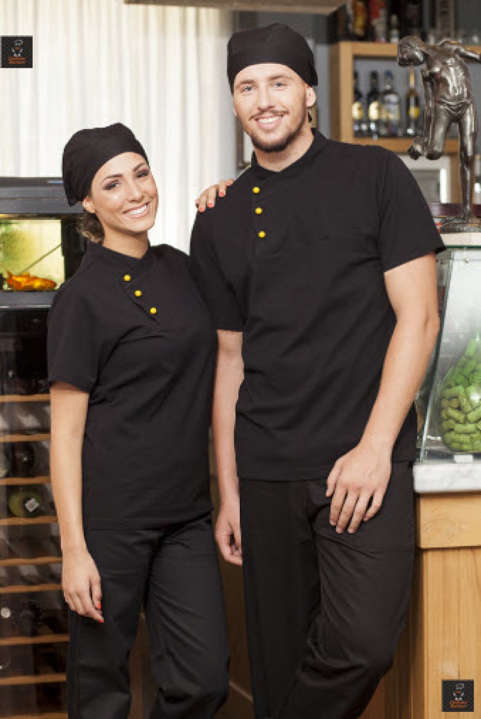UniformeBucatari - Tricou bucatar, polo pique, guler tunica si butoni cu maneca scurta