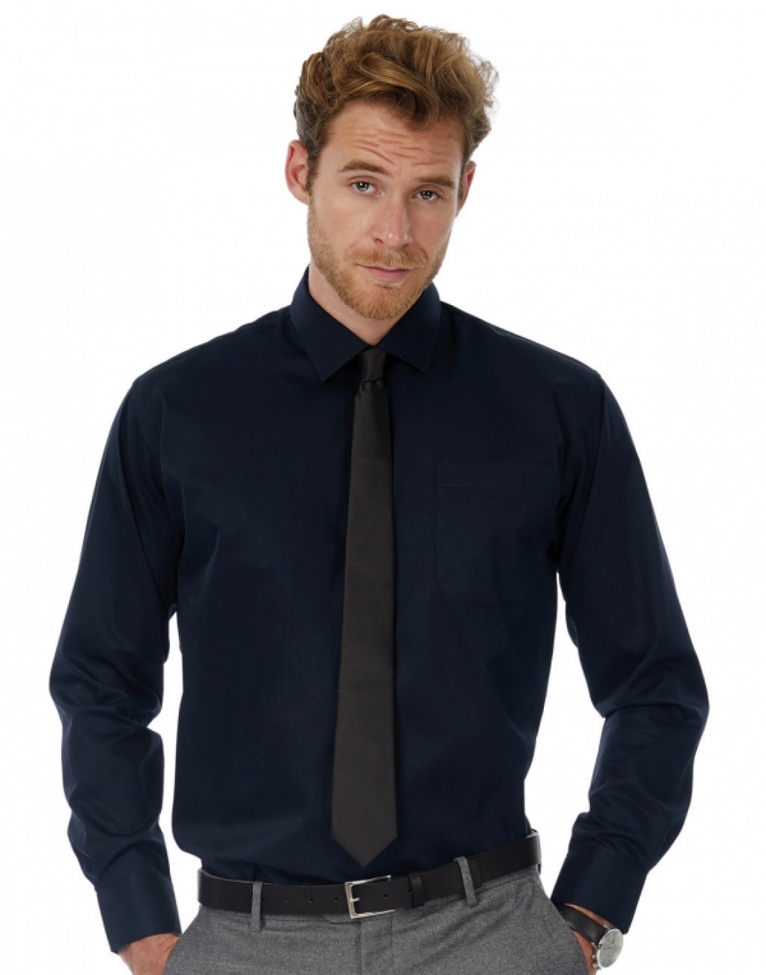 Camasa receptioner hotel, model Premium Twill maneca lunga, de barbat