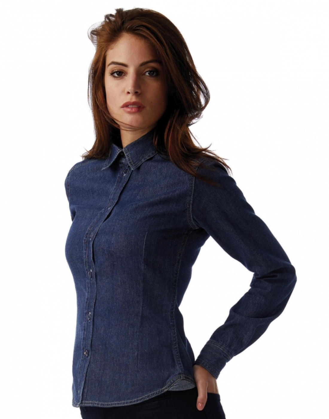 Camasa ospatar sau barman din denim cu maneca lunga, model dama Camasa ospatar sau barman din denim cu maneca lunga, model dama