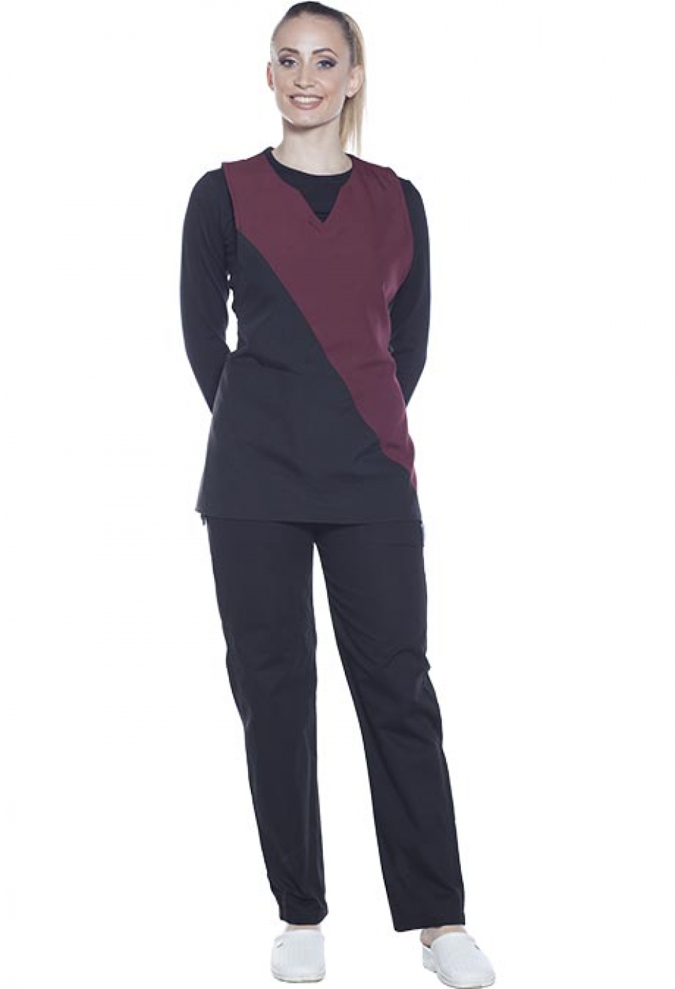 Halat curatenie pentru femeie de serviciu sau camerista, model bicolor cu buzunar Halat curatenie pentru femeie de serviciu sau camerista, model bicolor cu buzunar