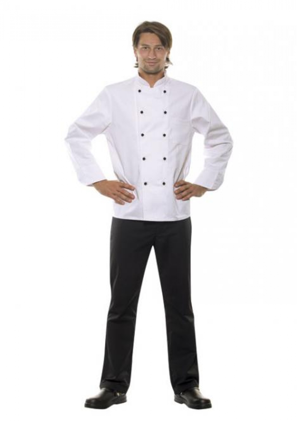 Costum bucatar bicolor, tunica clasica cu butoni si pantaloni, model barbat