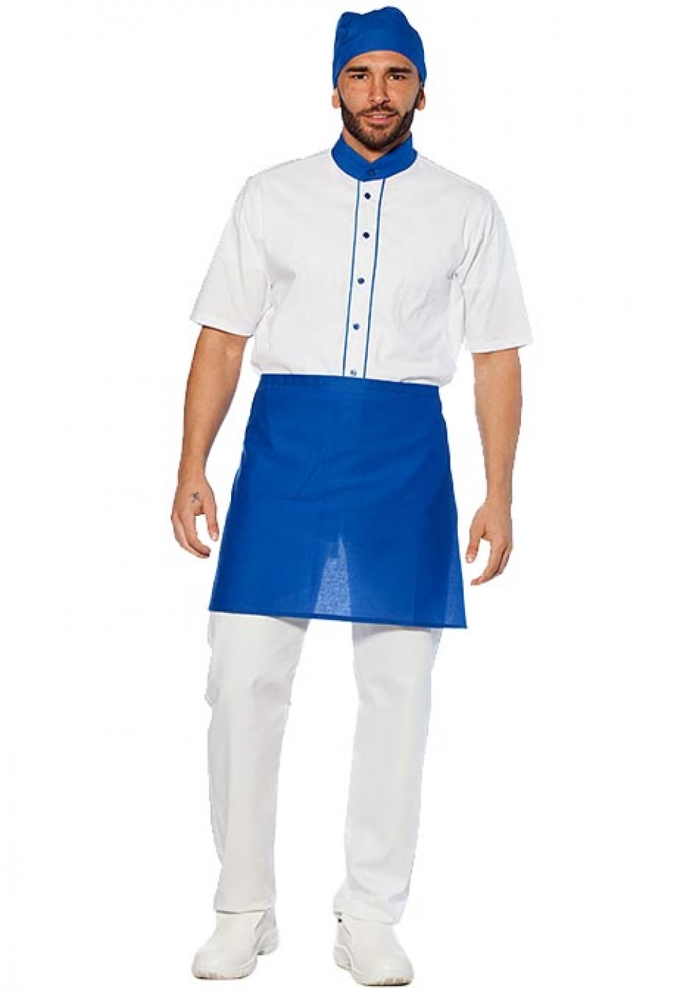 UniformeBucatari.ro - Set uniforma pizzar (tunica model bicor, sort si bandana)