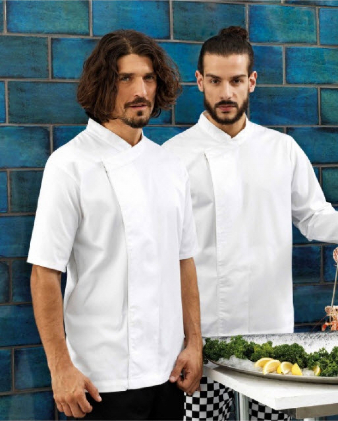UniformeBucatari.ro - Tunica bucatar cu maneca scurta, model asimetric unisex