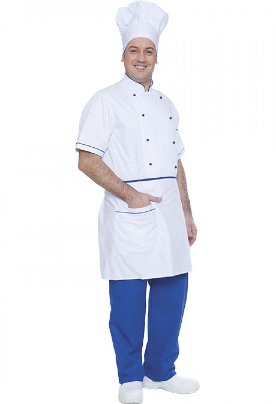 UniformeBucatari.ro - tunica bucatar clasica in contrast cu maneca scurta, unisex