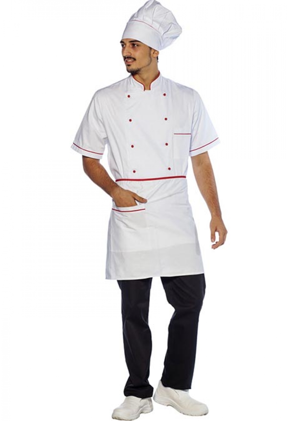 UniformeBucatari.ro - tunica bucatar clasica in contrast cu maneca scurta, unisex