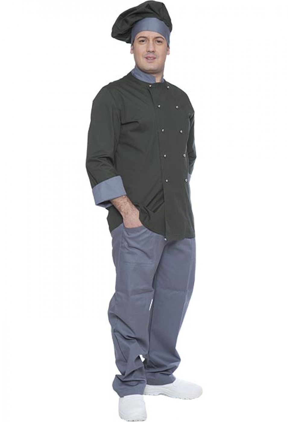 UniformeBucatari.ro - tunica bucatar clasica, model bicolor cu maneca scurta, unisex