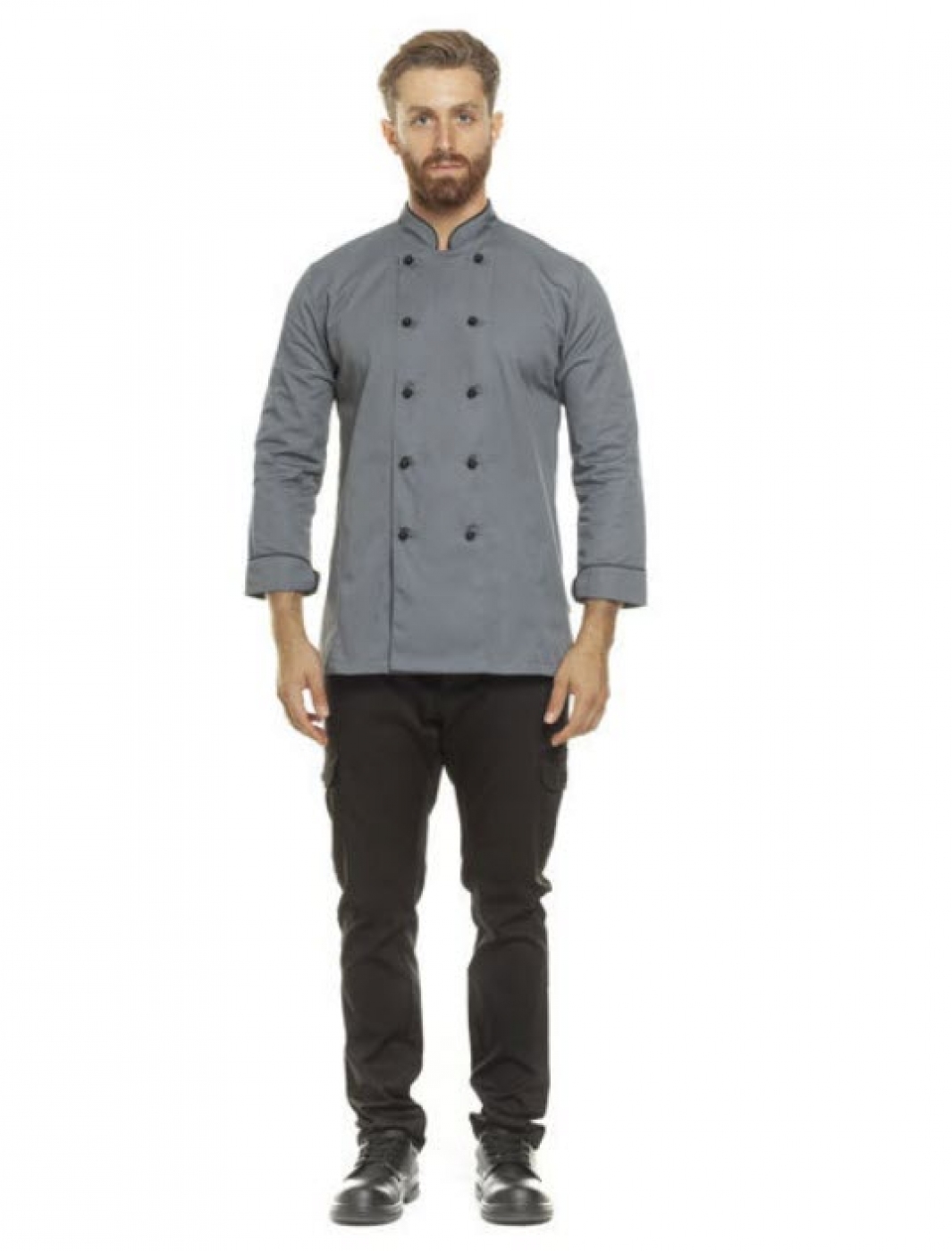 UniformeBucatari.ro - tunica bucatar clasica cu maneca lunga si insertii in contrast, unisex