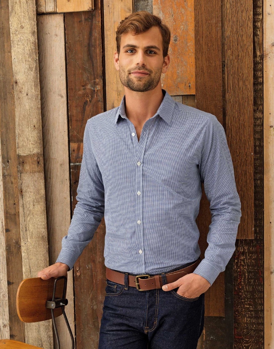 UniformeBucatari.ro - Camasa ospatar sau barman, model slim fit carouri, barbat
