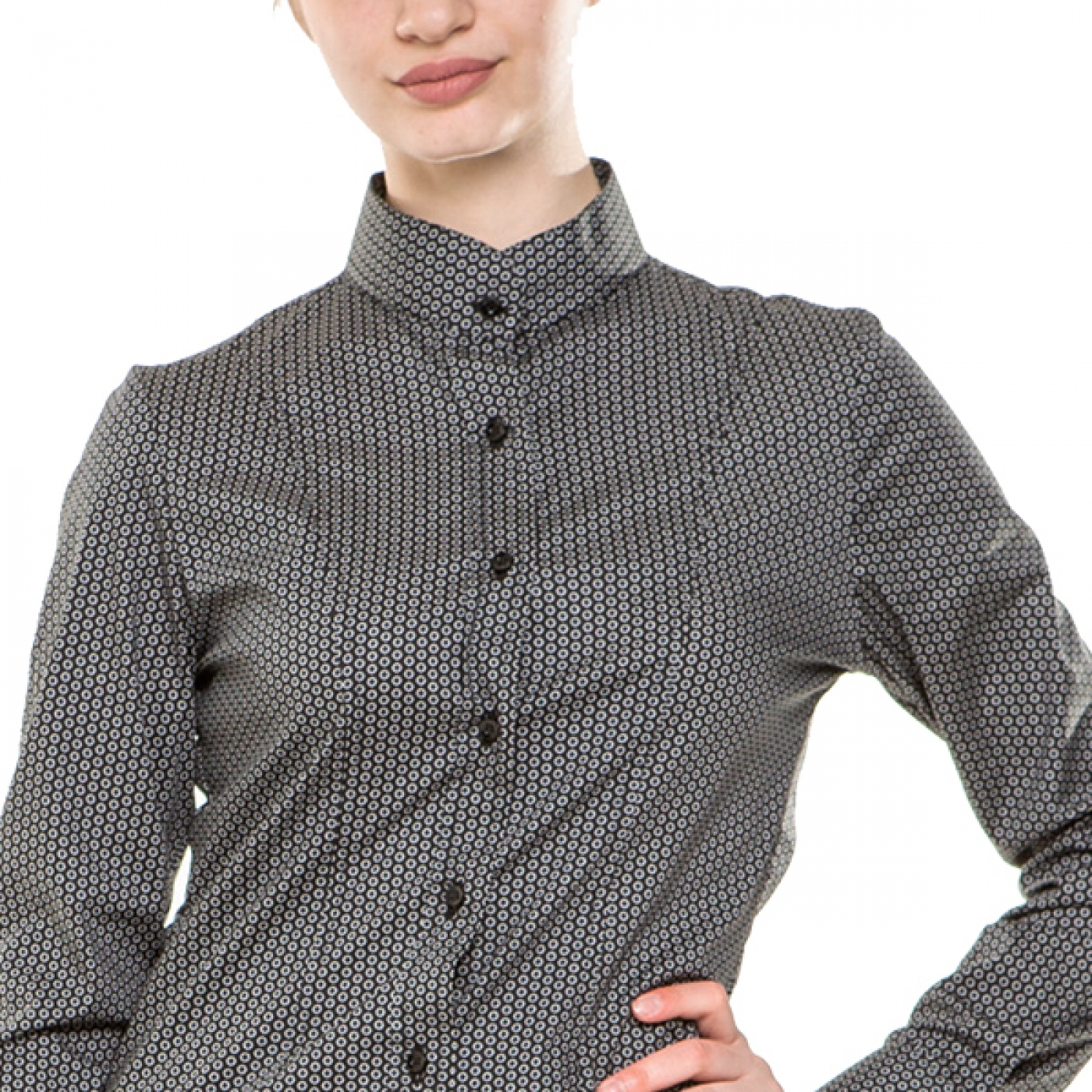 UniformeBucatari.ro - Camasa ospatar sau barman, cu guler tunica, model slim fit, de dama