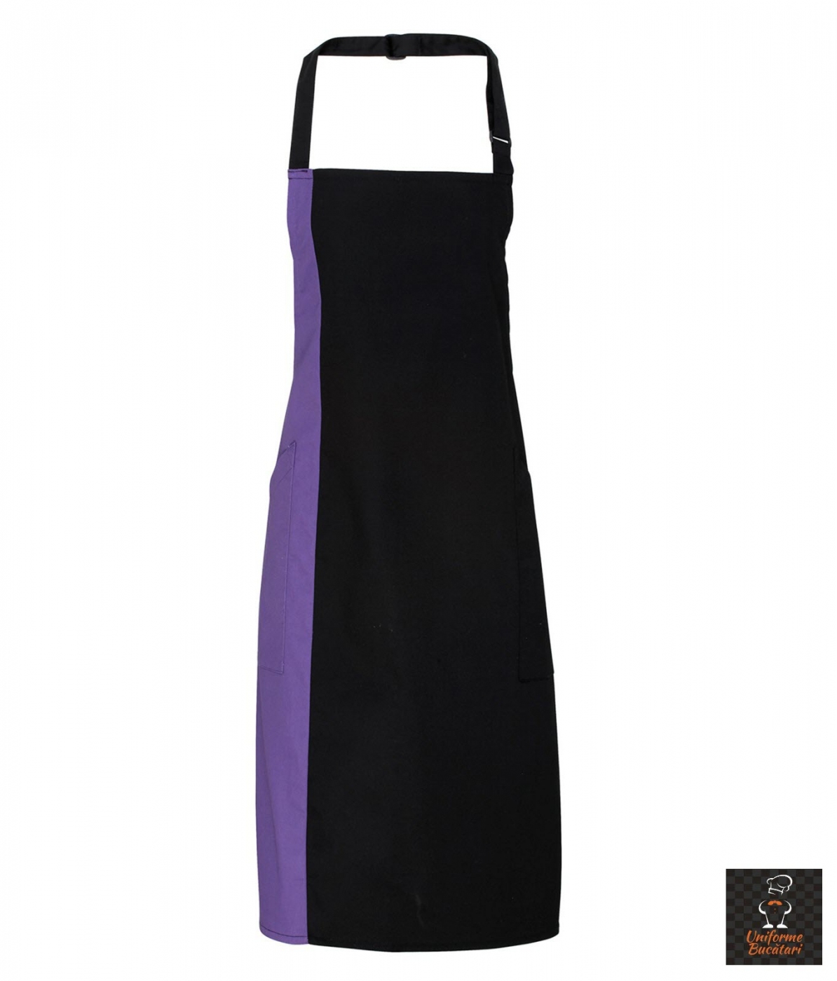 Uniforme Restautant - Sort ospatar, cu pieptar, buzunare laterale, model bicolor
