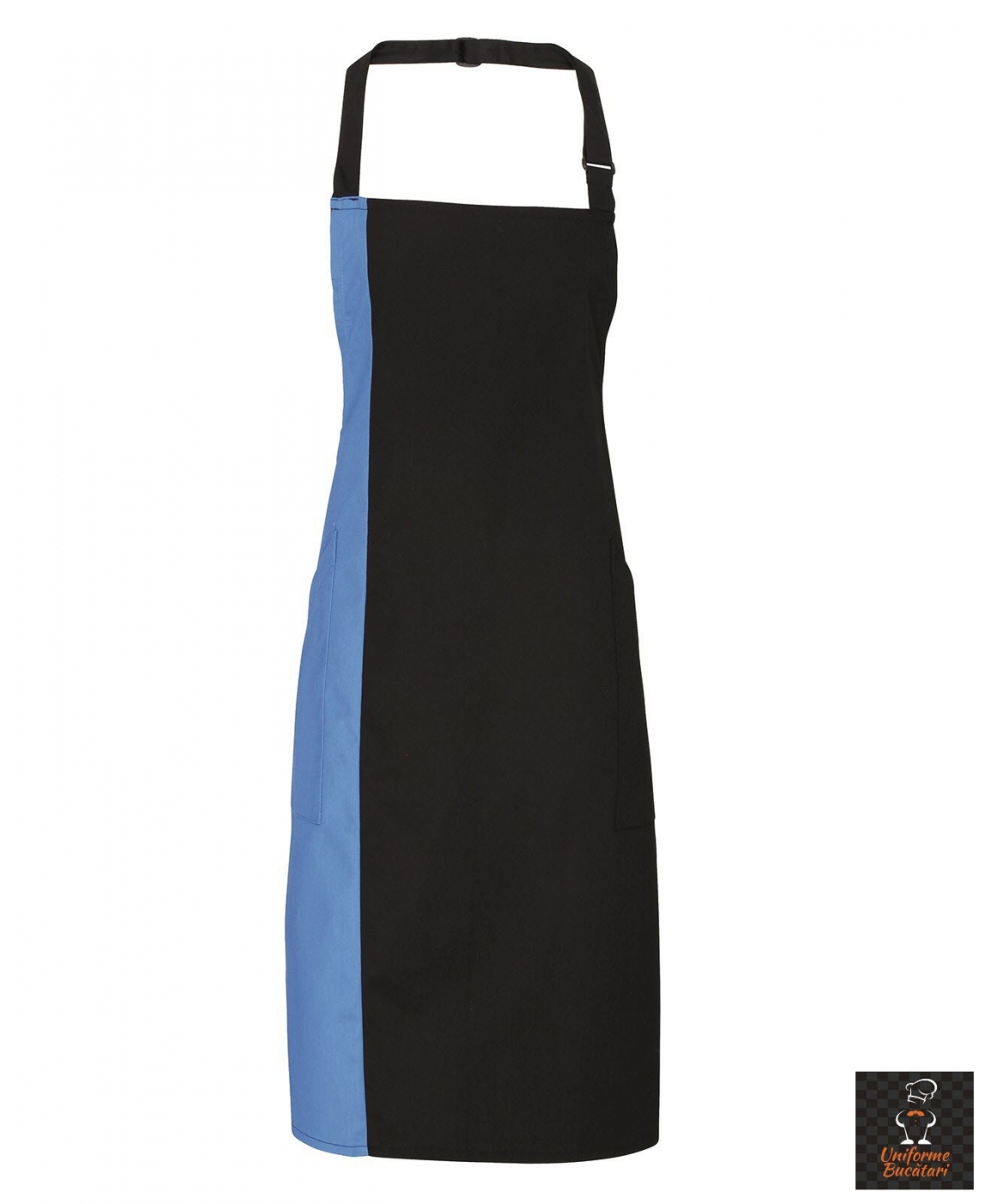 Uniforme Restautant - Sort ospatar, cu pieptar, buzunare laterale, model bicolor