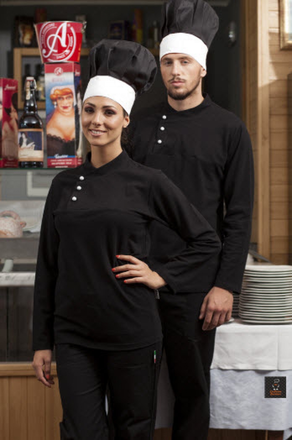 UniformeBucatari - Tricou bucatar, polo pique, guler tunica si butoni cu maneca lunga