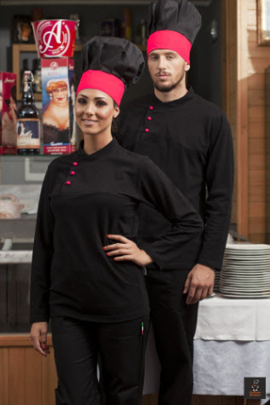 UniformeBucatari - Tricou bucatar, polo pique, guler tunica si butoni cu maneca lunga