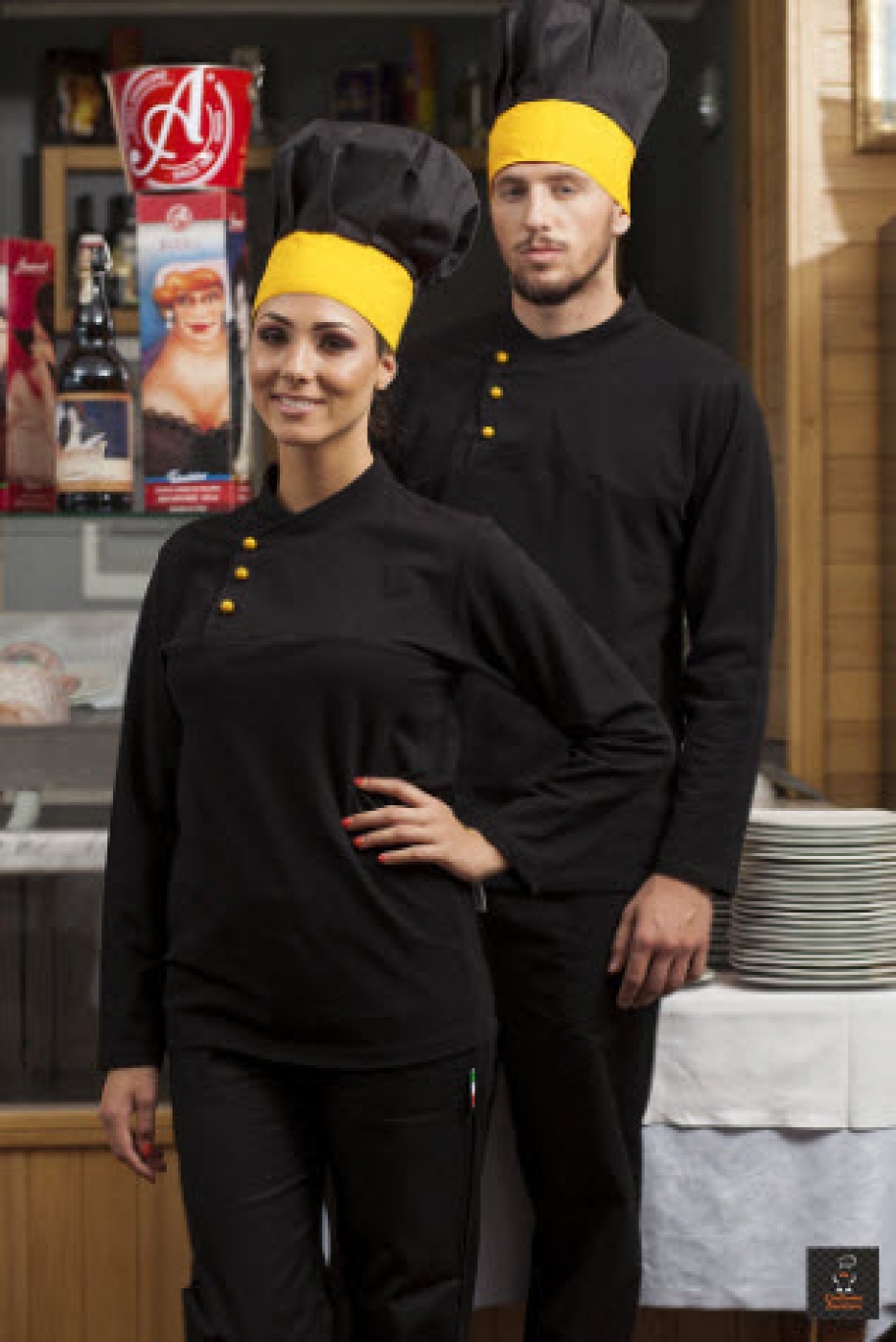 UniformeBucatari - Tricou bucatar, polo pique, guler tunica si butoni cu maneca lunga