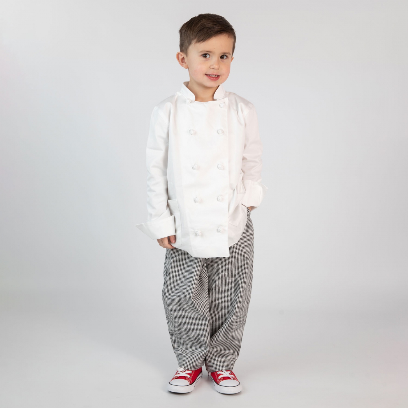 Pantalon bucatar copil, model clasic cu elastic in talie, material pepit, unisex