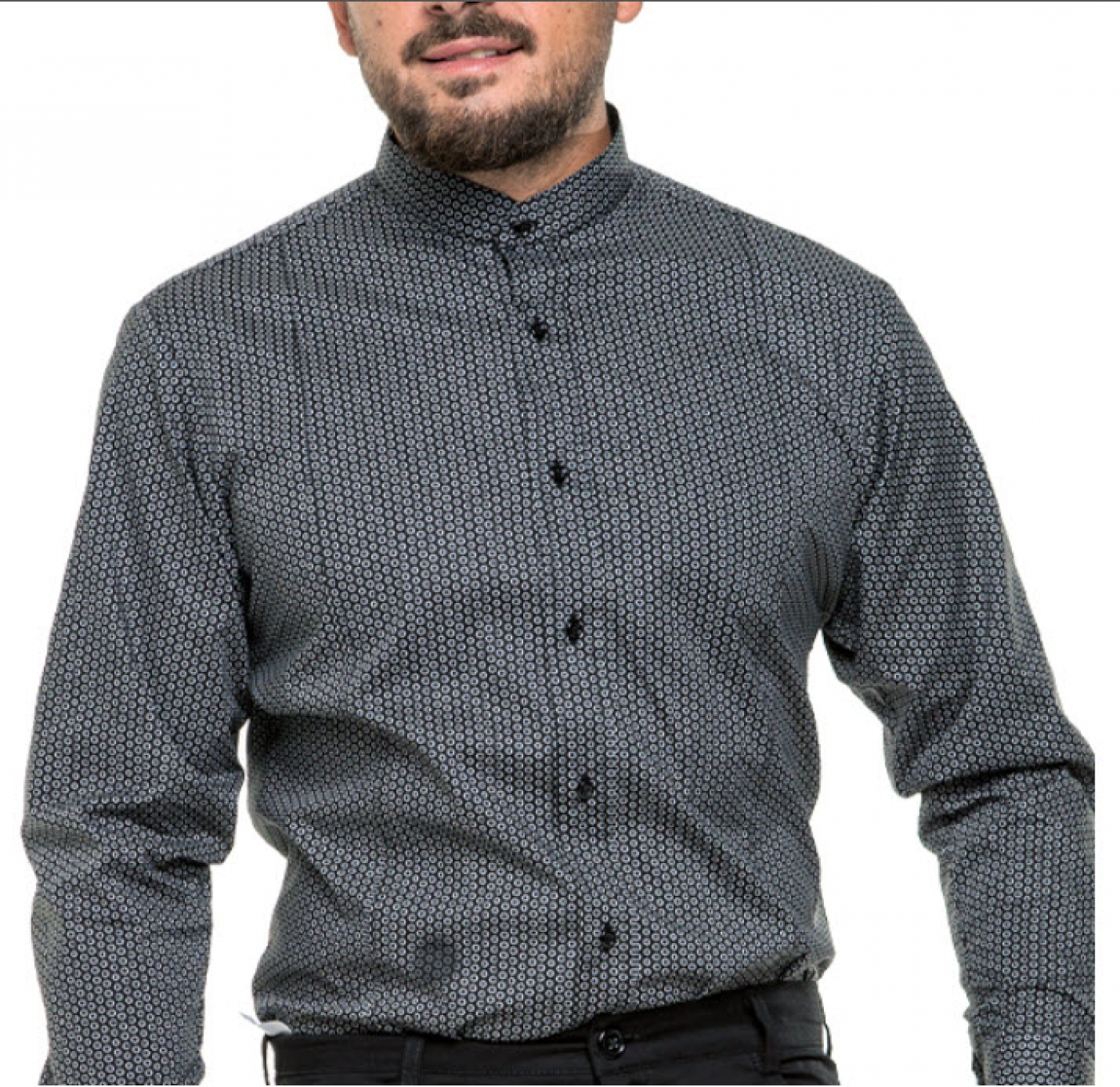 UniformeBucatari.ro - Camasa ospatar sau barman, cu guler tunica, model slim fit, barbat