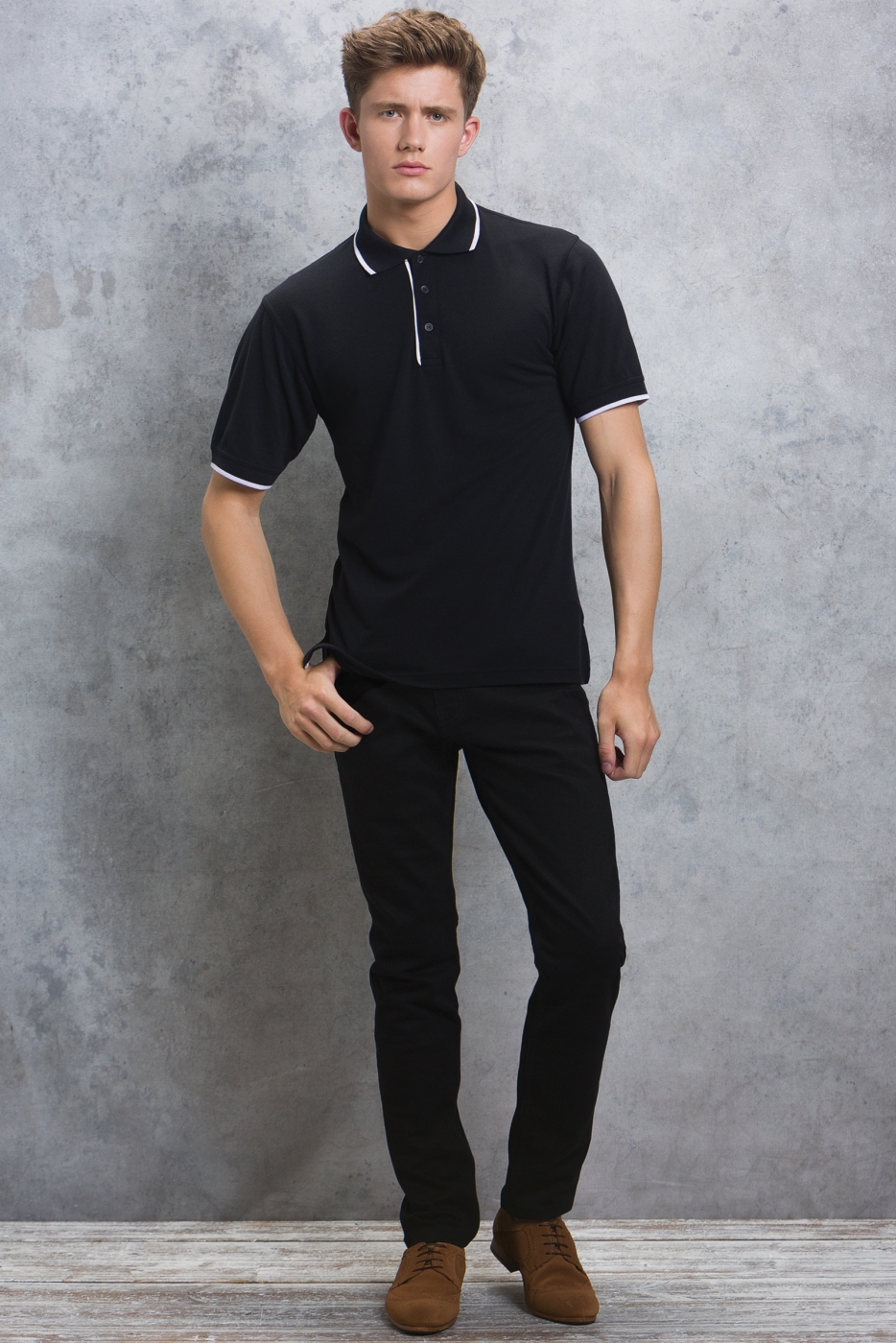 Uniforme Receptie Hotel - Tricou polo cu guler si maneci scurte contrast, barbat