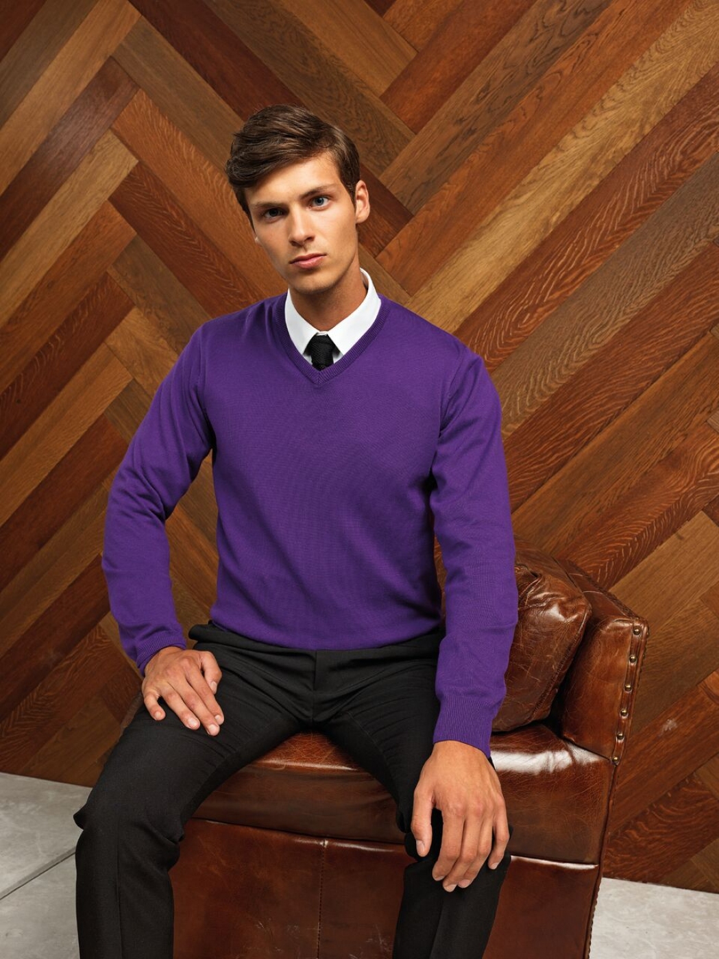 Uniforme receptie hotel - Pulover receptioner, bumbac cu anchio in V, de barbat
