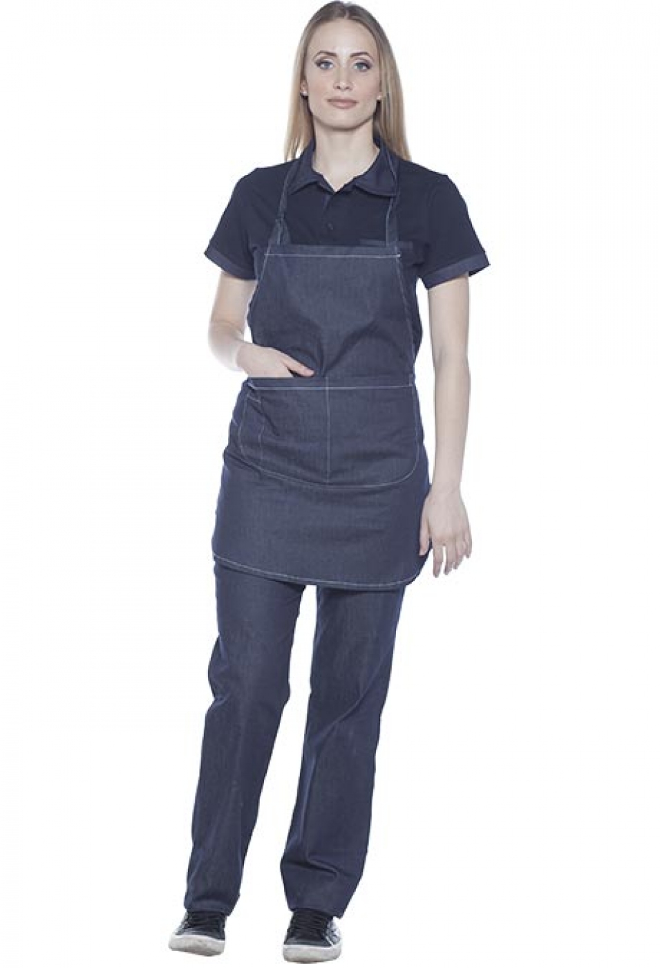 UniformeBucatari.ro - Tricou polo ospatar sau barman, guler din denim, model unisex