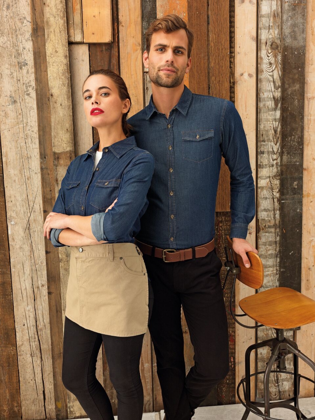 Uniforme Ospatari - Camasa ospatar din jeans, maneca lunga si buzunar pe piept