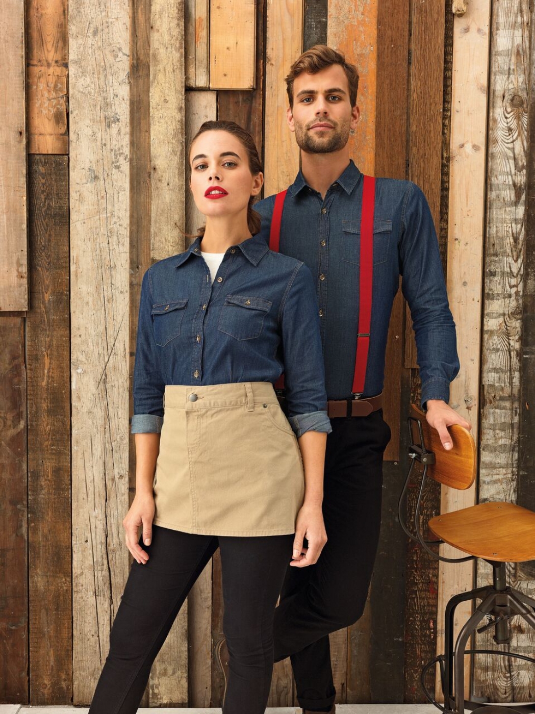 Uniforme Ospatari - Camasa ospatar din jeans, maneca lunga si buzunar pe piept