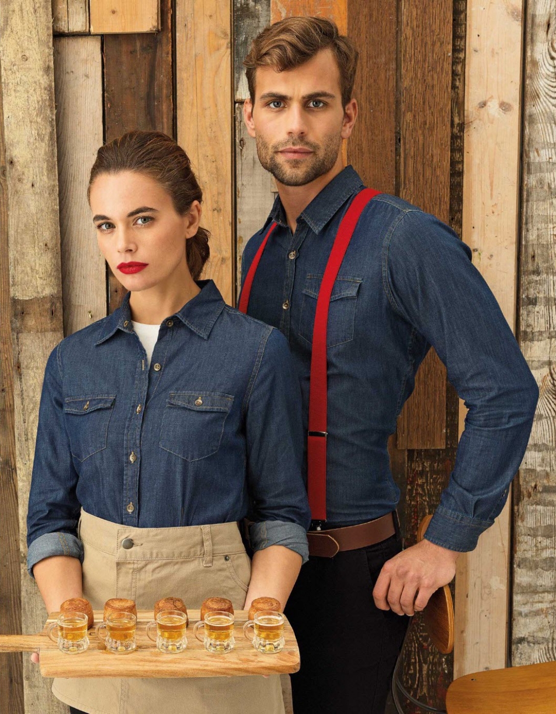 Uniforme Ospatari - Camasa ospatar din jeans, maneca lunga si buzunar pe piept