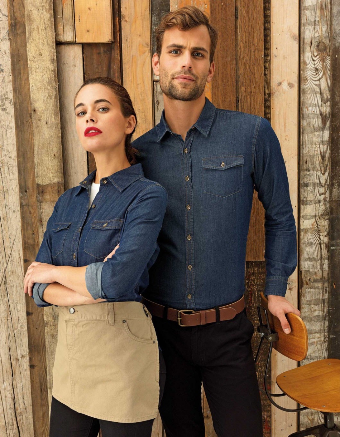 Uniforme Ospatari - Camasa jeans cu maneca lunga si buzunare pe piept, de dama