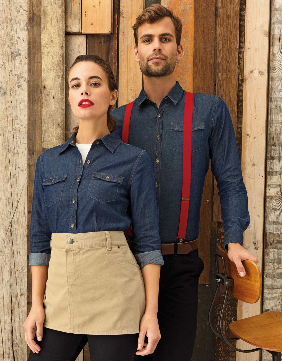 Uniforme Ospatari - Camasa jeans cu maneca lunga si buzunare pe piept, de dama