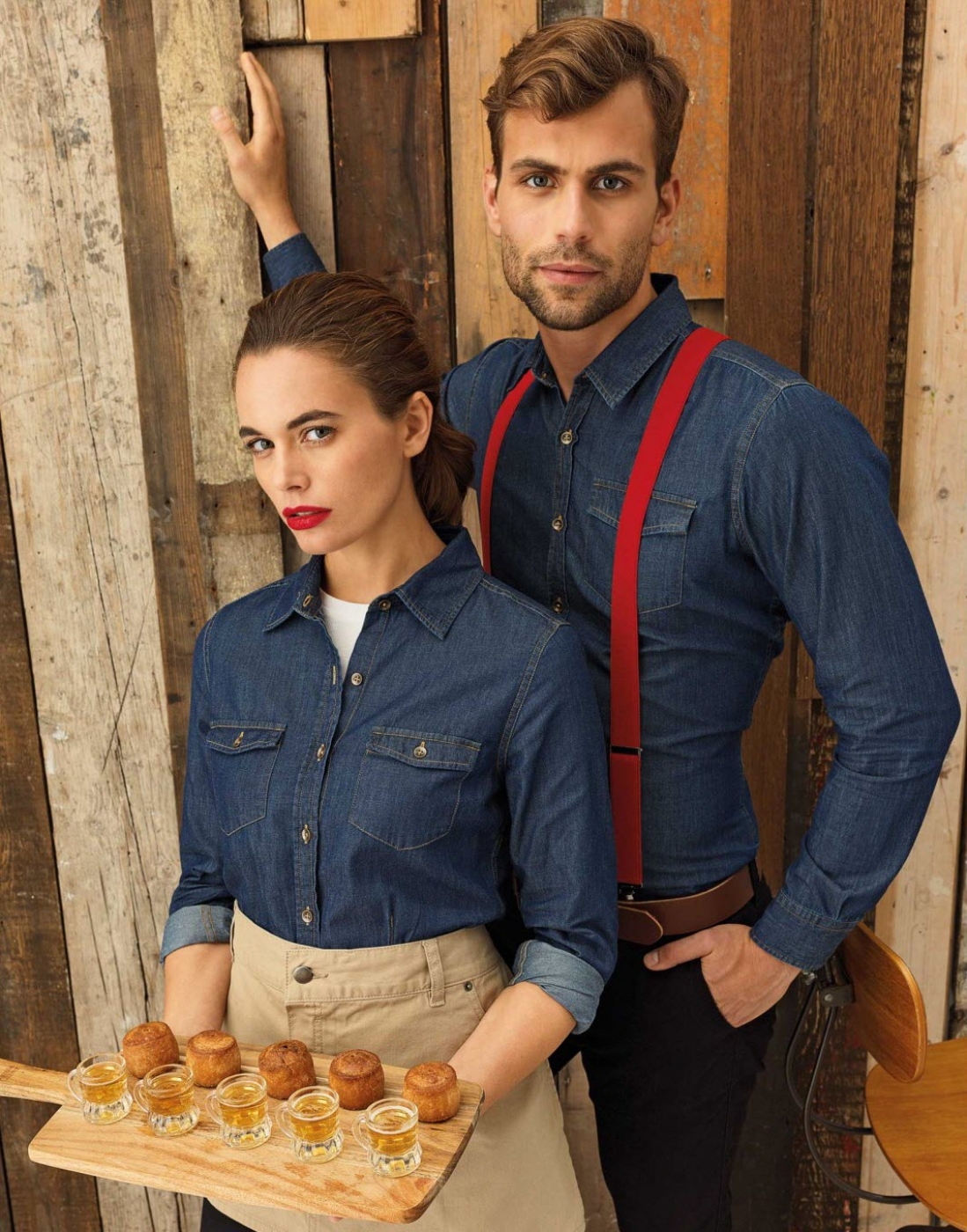 Uniforme Ospatari - Camasa jeans cu maneca lunga si buzunare pe piept, de dama