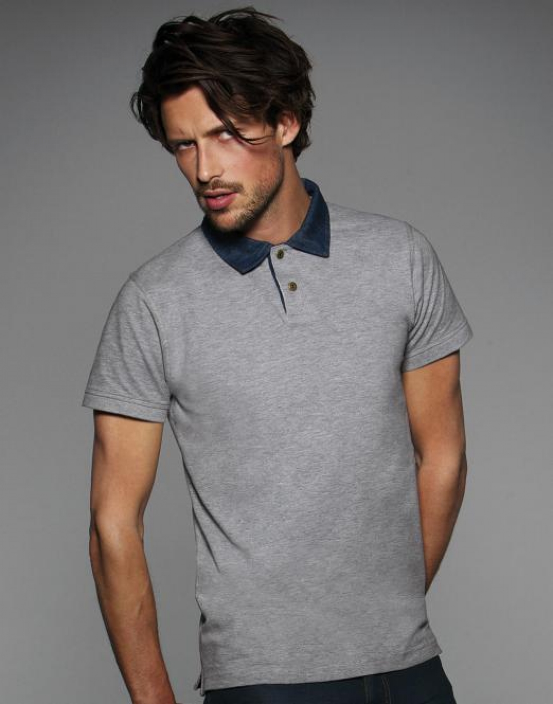 Uniforme Ospatari - Tricou ospatar, model polo cu guler jeans, nasturi metalici, de barbat