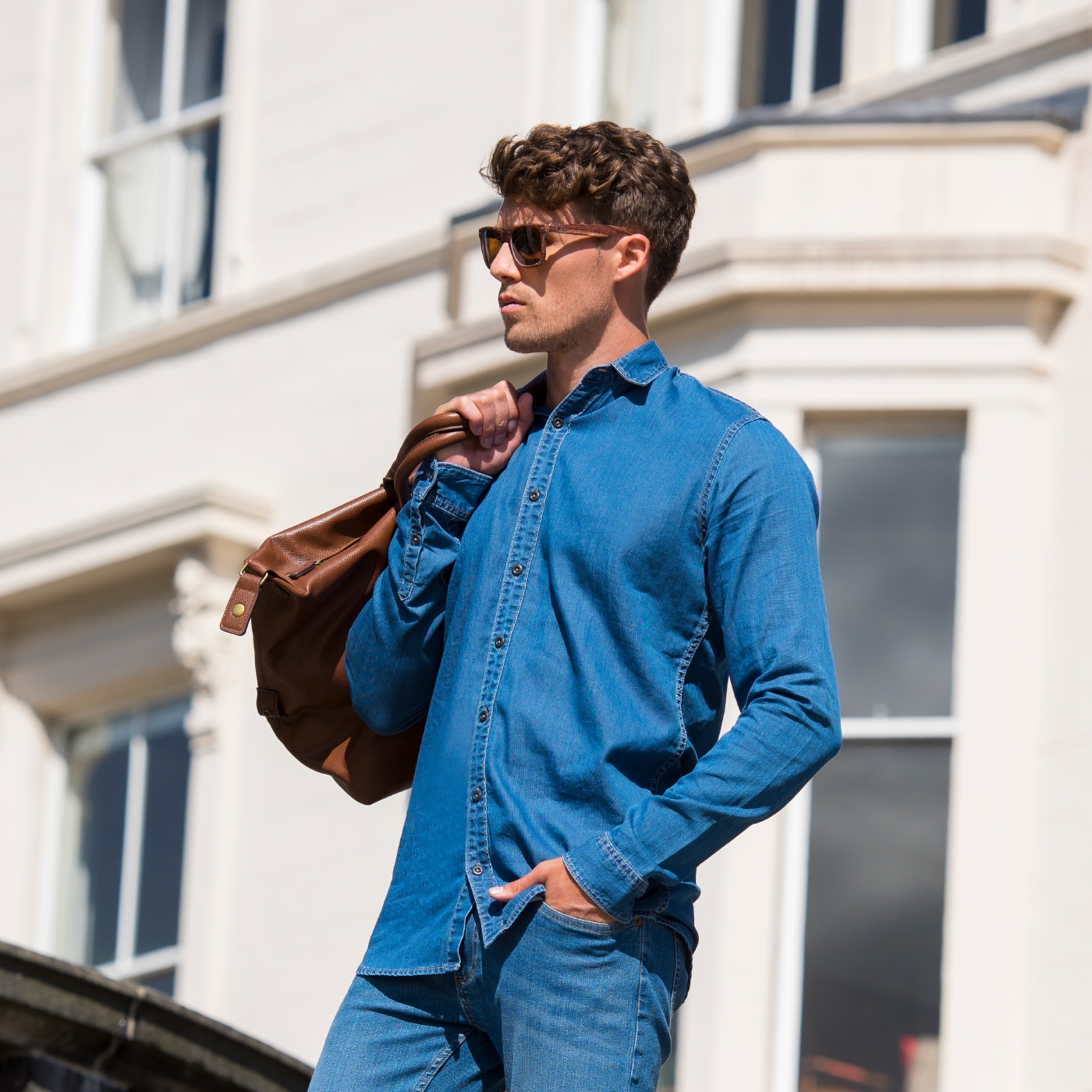Uniforme Ospatari - Camasa ospatar, model simplu din denim cu maneca lunga, de barbat
