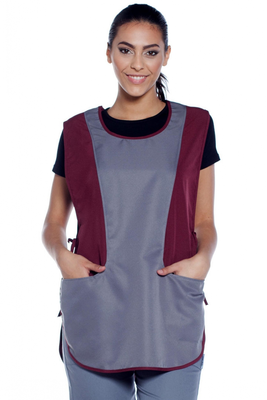 Uniforme Curatenie - Vesta femeie serviciu - camerista, model bicolor cu buzunare