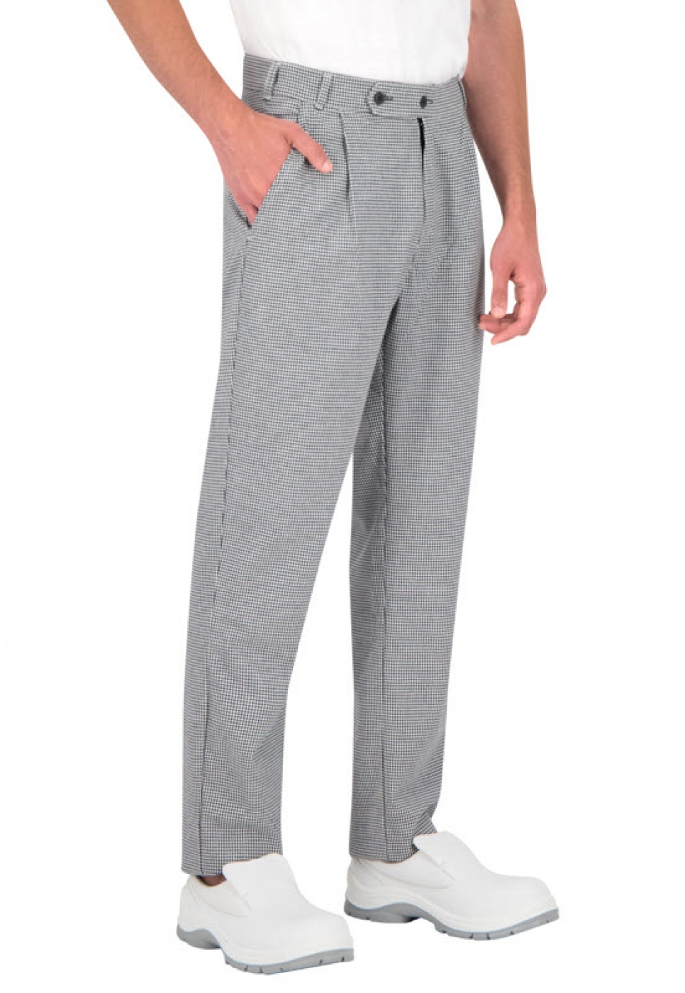 UniformeBucatari.ro - Pantalon de bucatar, din pepit cu fermoar si buzunare interioare, de barbat